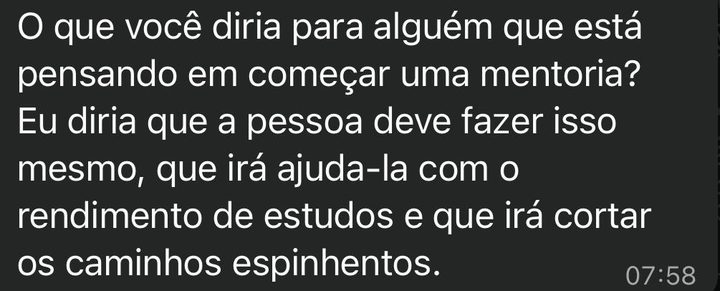 Print de conversa: a mentoria “irá cortar os caminhos espinhentos”